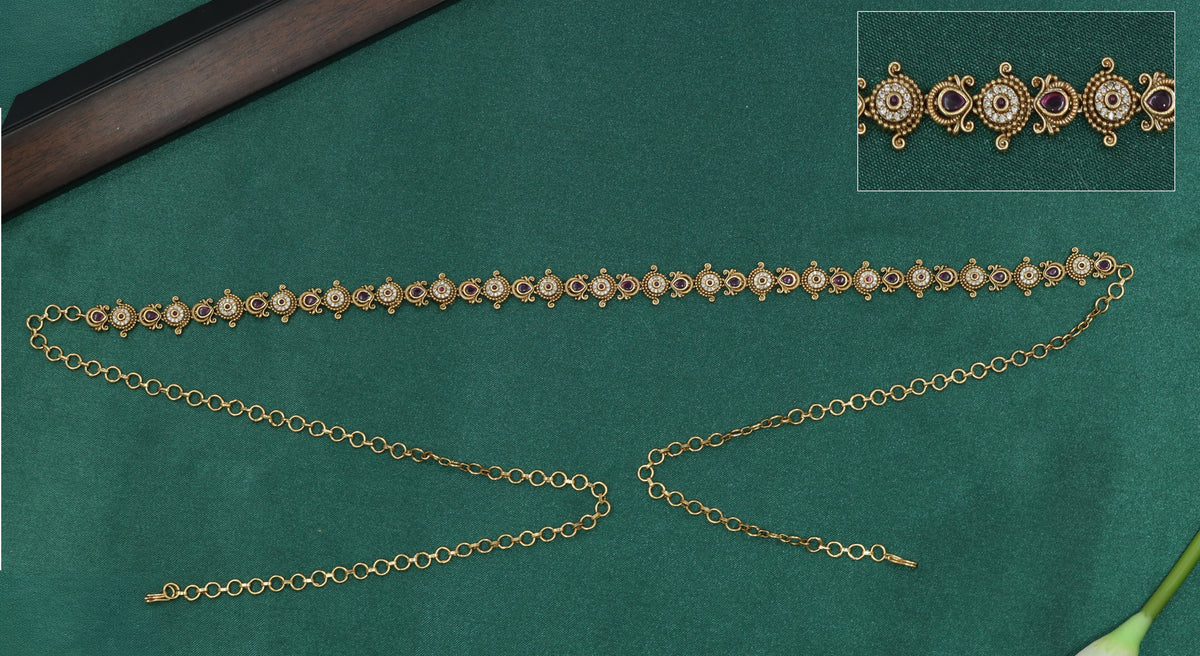 Antique waist belt with intricate circular stone settings