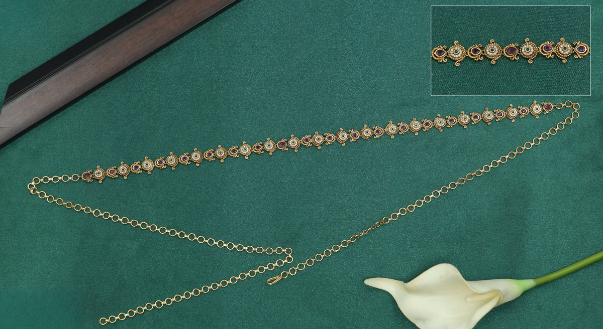 Antique waist belt with intricate circular stone settings