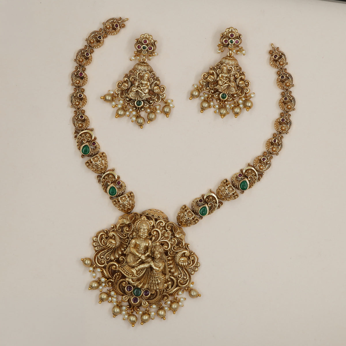Traditional Radha Krishna Necklace With Ornate Temple Craftsmanship