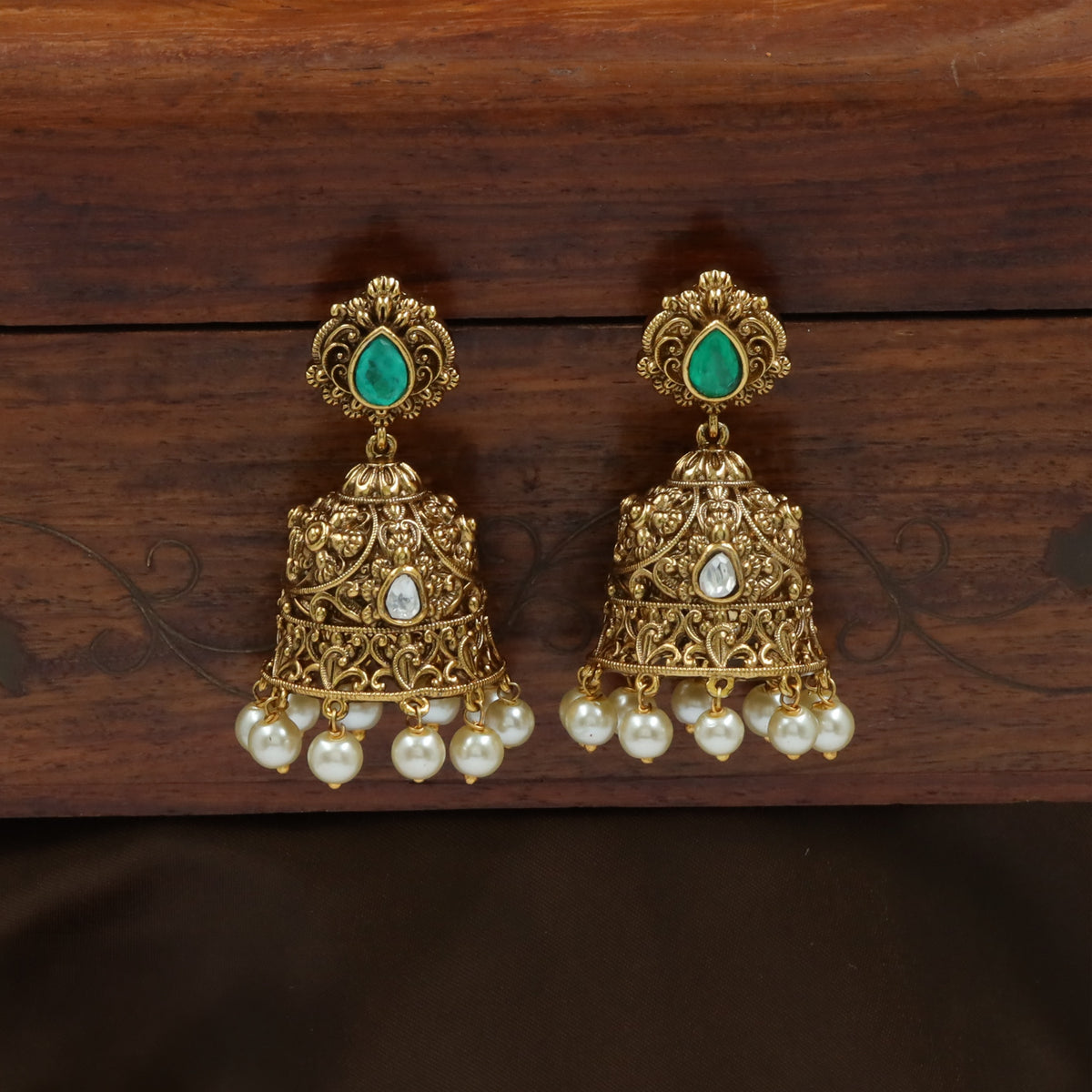 Classic Antique Jumka With Embellished Dome Patterns