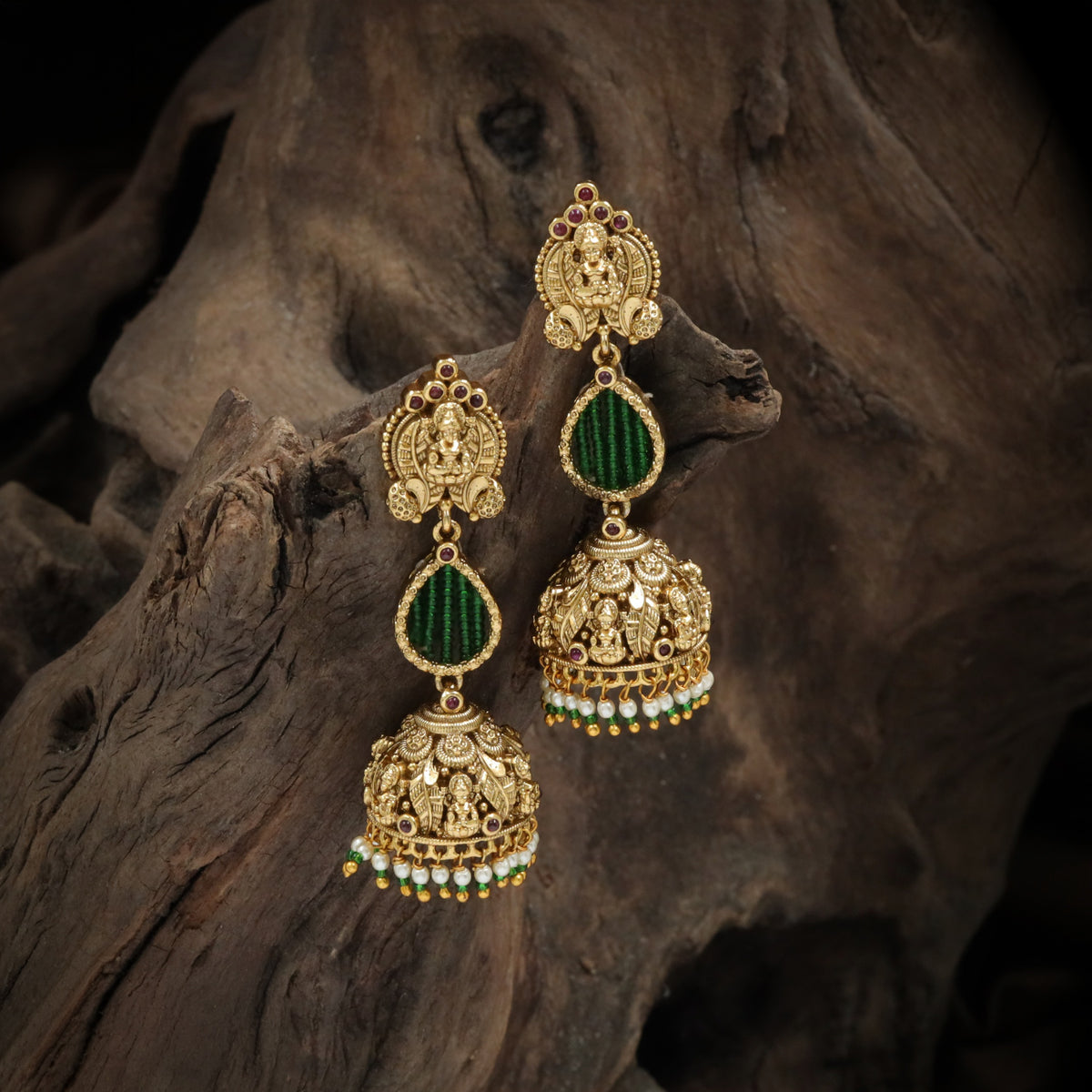 Antique Lakshmi Teardrop Connector Jumka Earrings