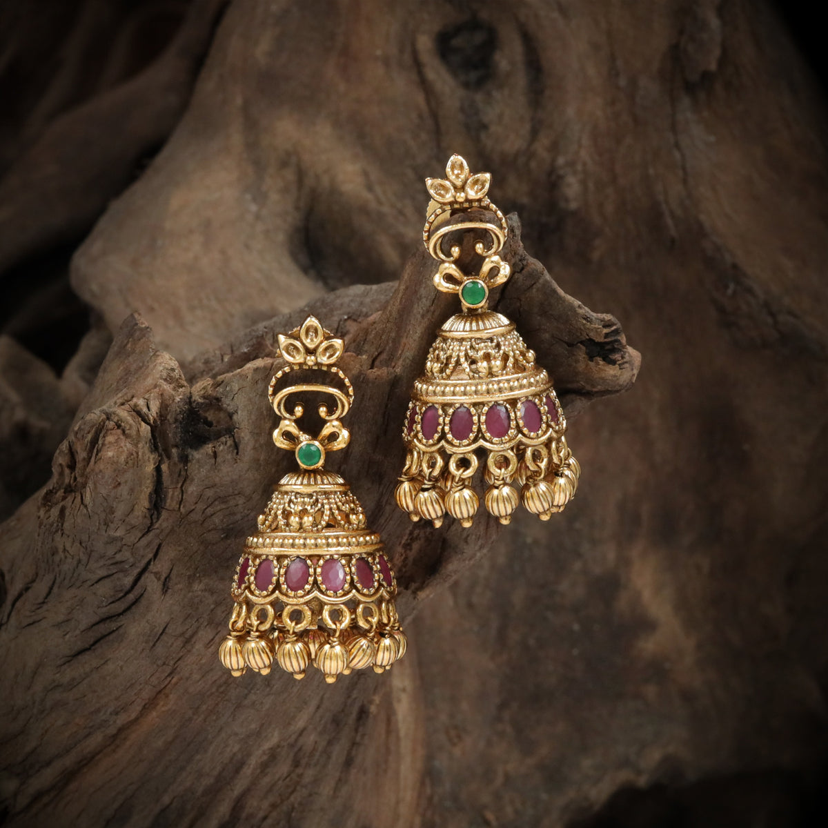 Antique Jumka Designed with Decorative Loops and Textured Dome Panels