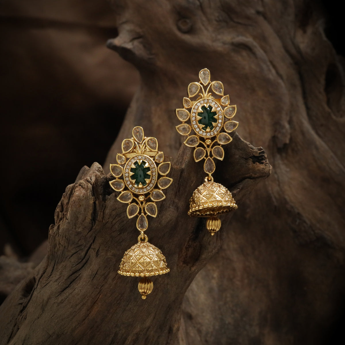 Sunburst Petal Antique Jumka With Intricate Bell Pendants