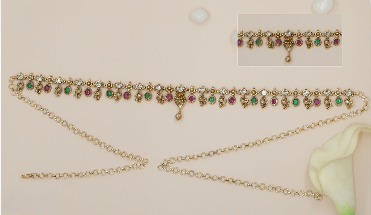 Antique Waist Belt With Repeating Floral Link Accents