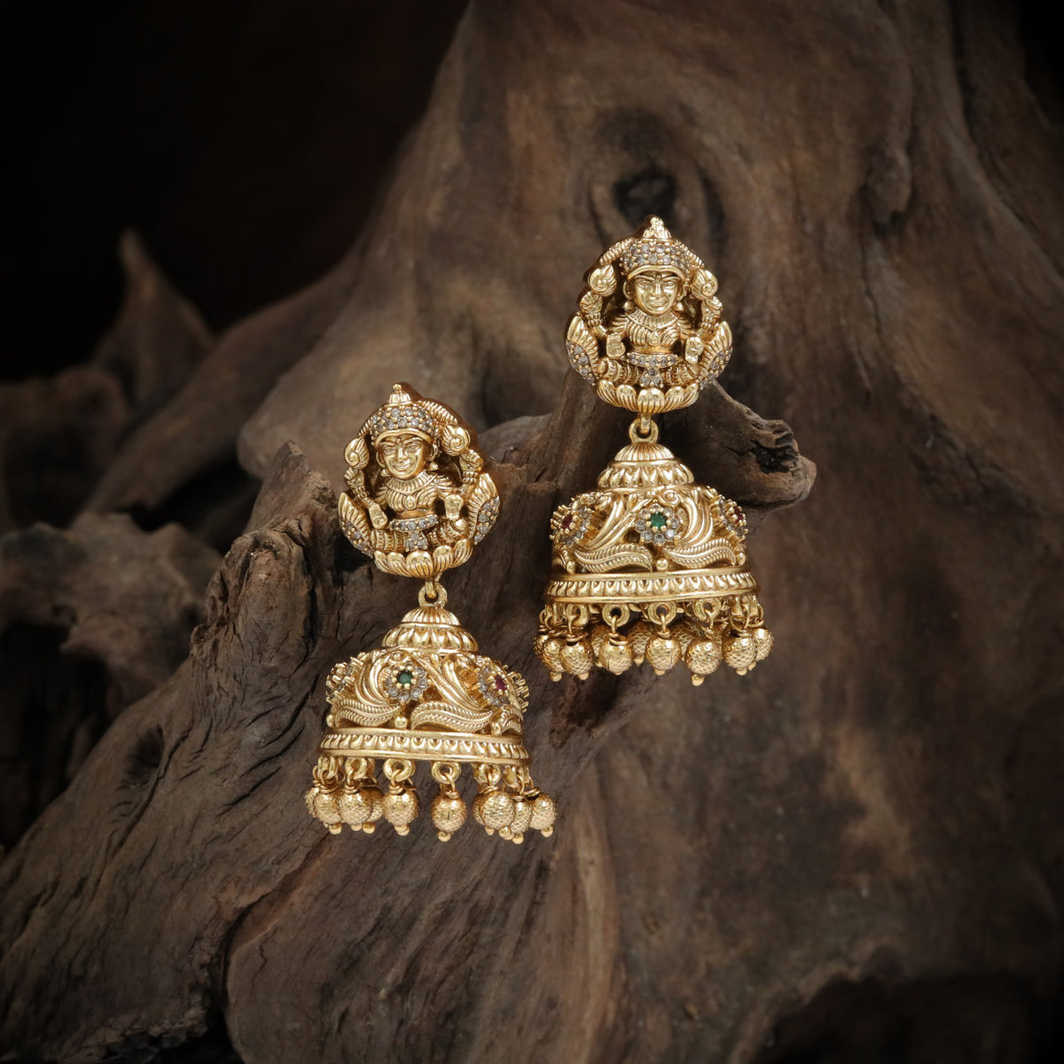 Traditional Antique Jumka With Lakshmi Figurine Tops