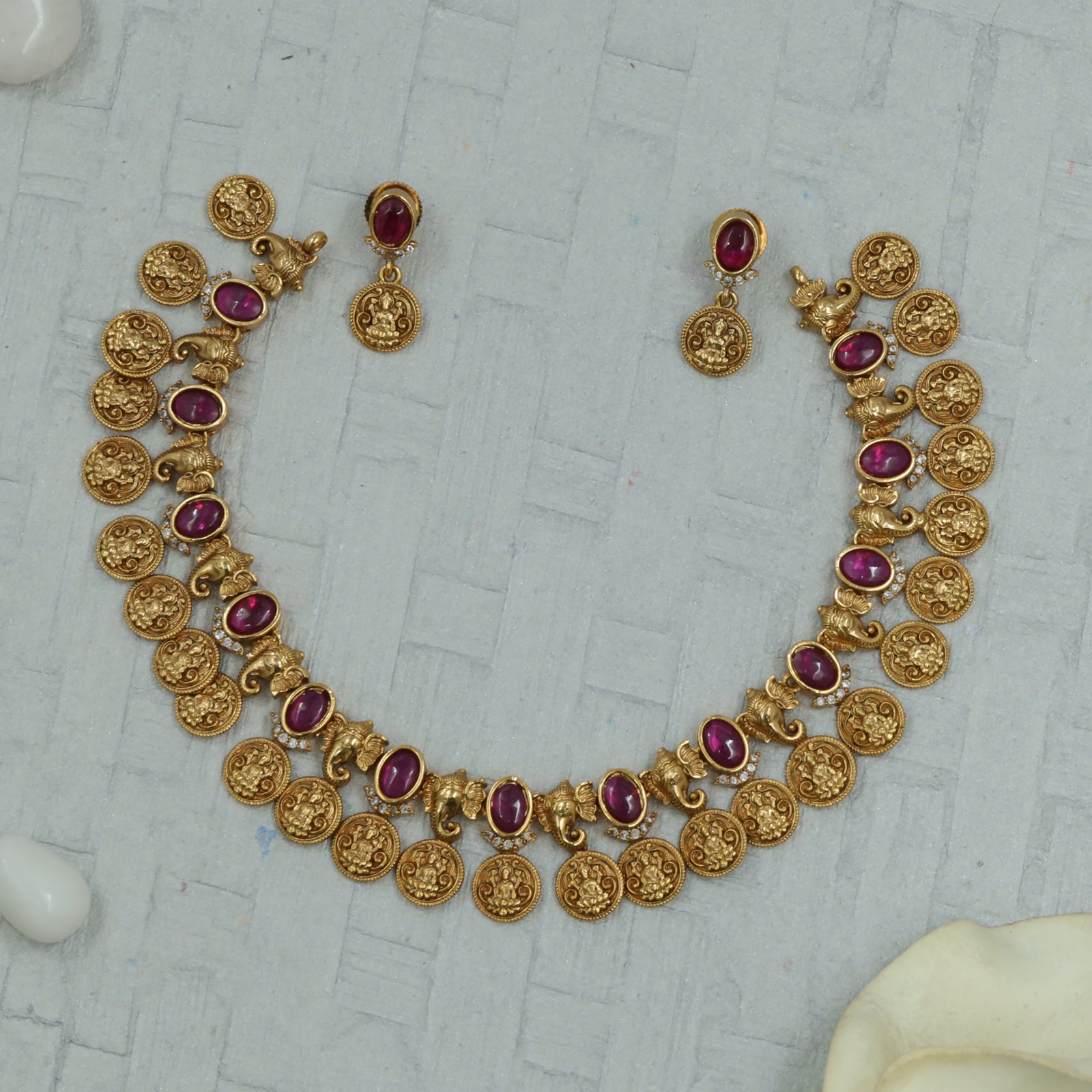 Antique Coin Medallion Elephant Spacer Necklace Set