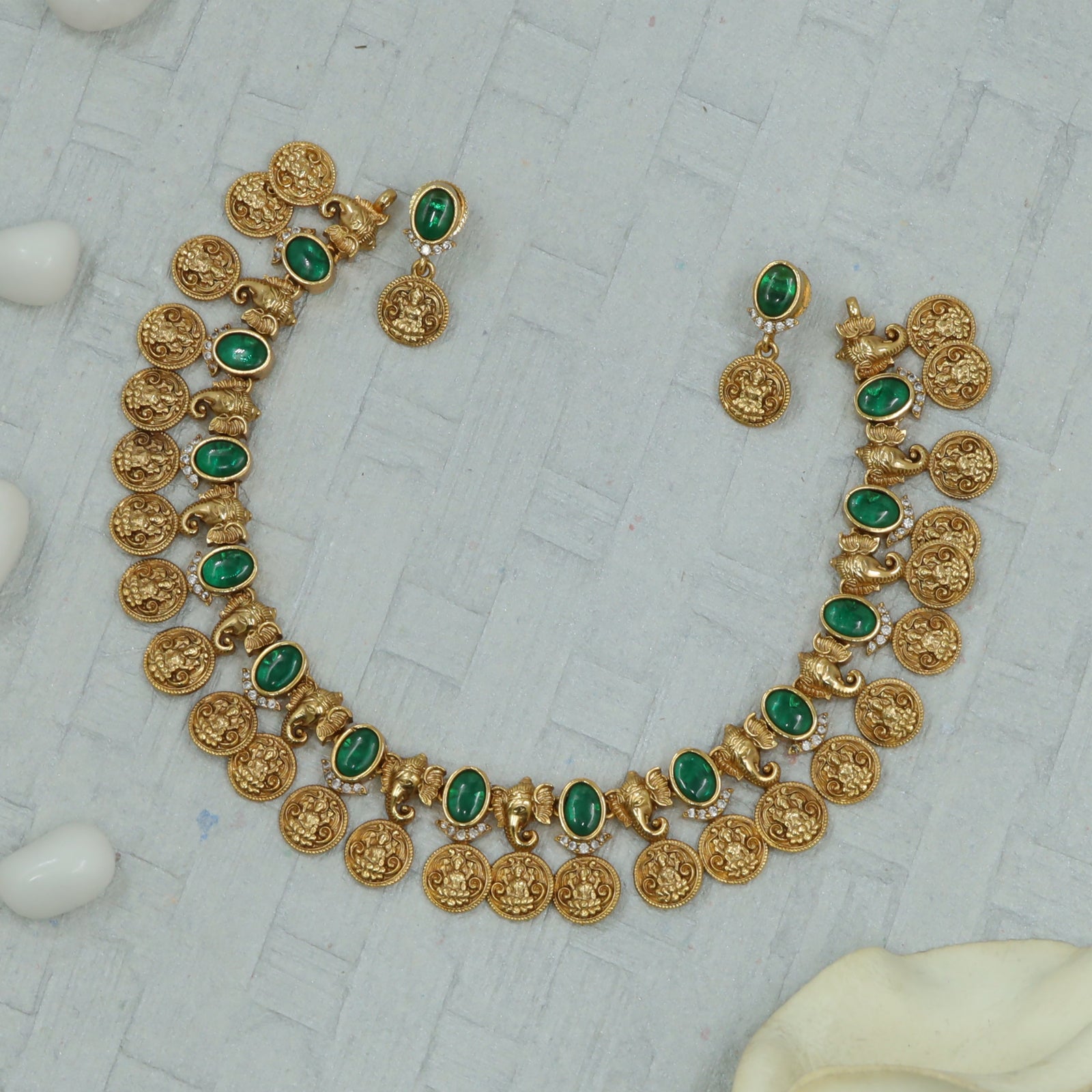 Antique Coin Medallion Elephant Spacer Necklace Set