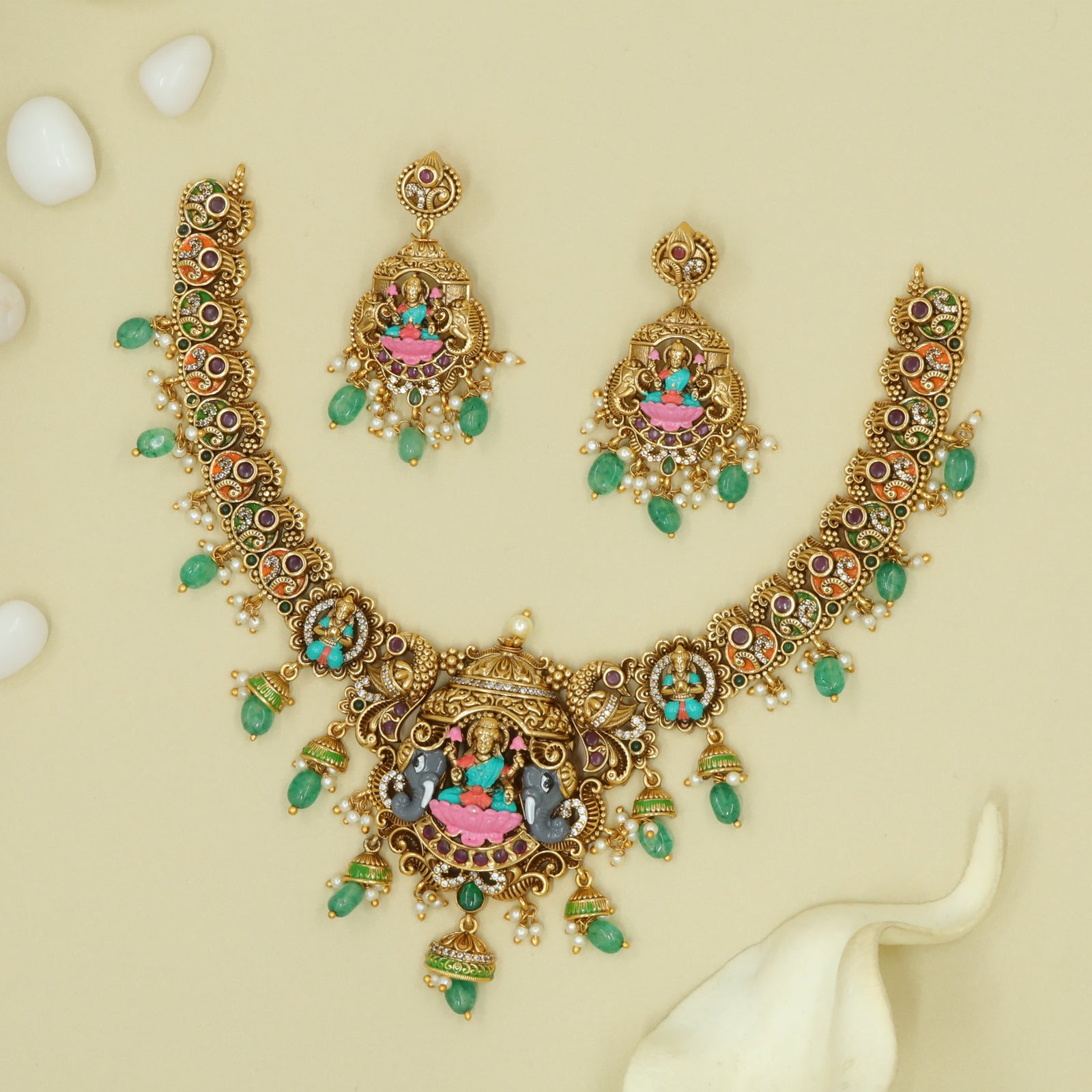 Antique Lakshmi Sabha Necklace Set