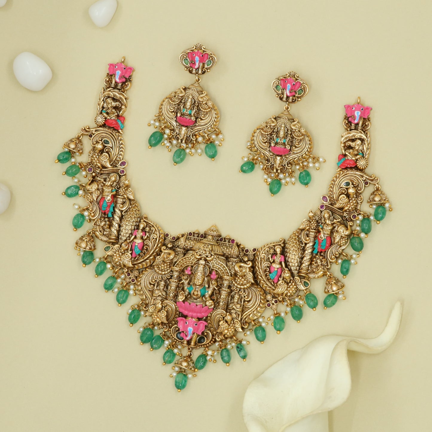 Antique Lakshmi Gaja Prabhavali Necklace Set