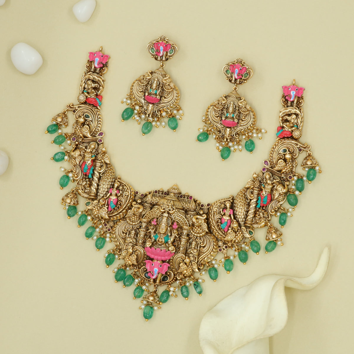 Antique Lakshmi Gaja Prabhavali Necklace Set