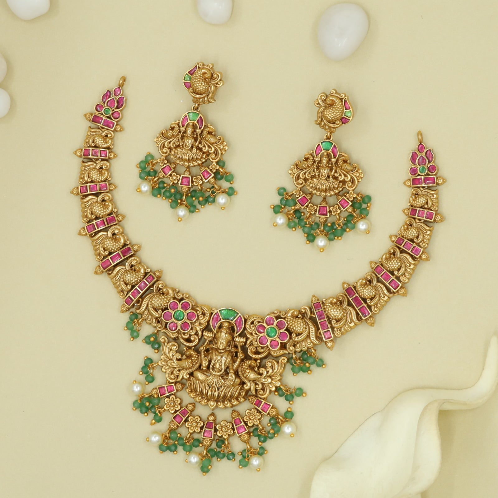 Lakshmi Floral Temple Necklace Set