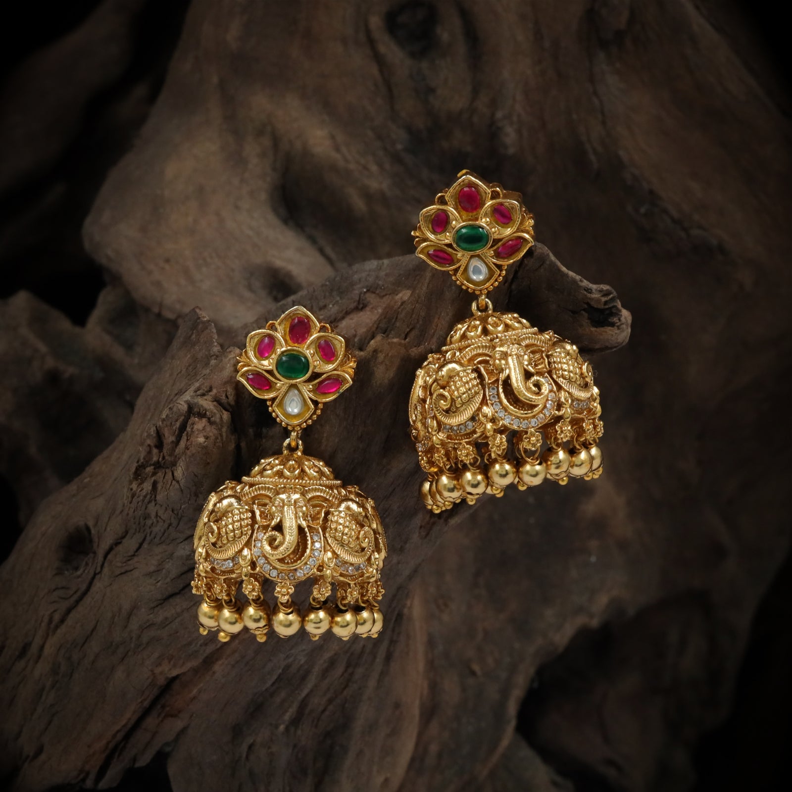 Antique Ganesha Lotus Dome Jhumka