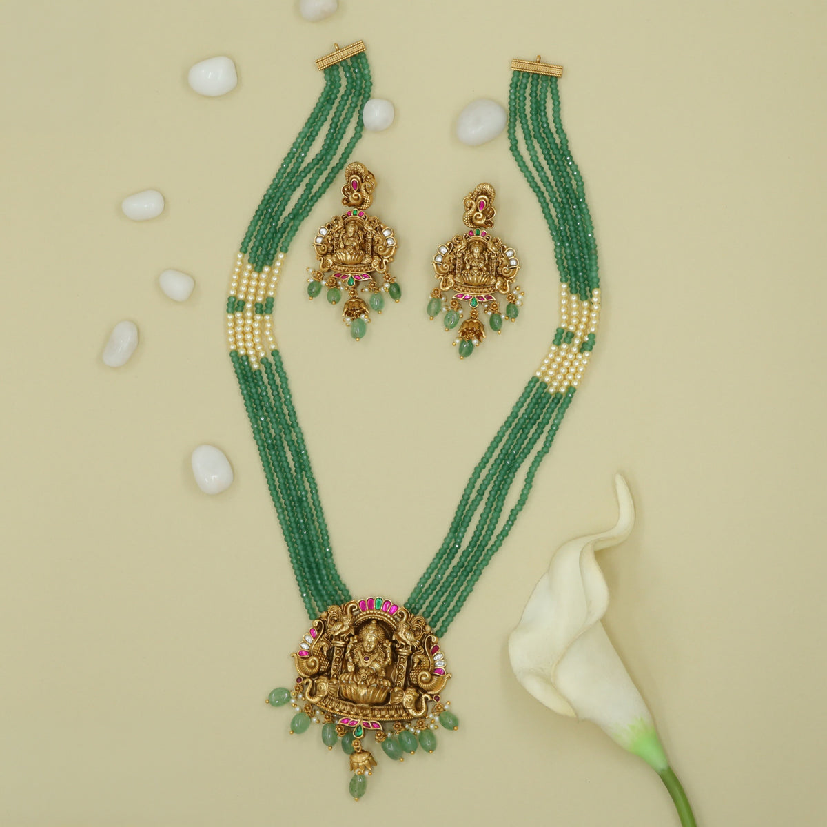 Antique Long Haara With Lakshmi Pendant And Traditional Detailing
