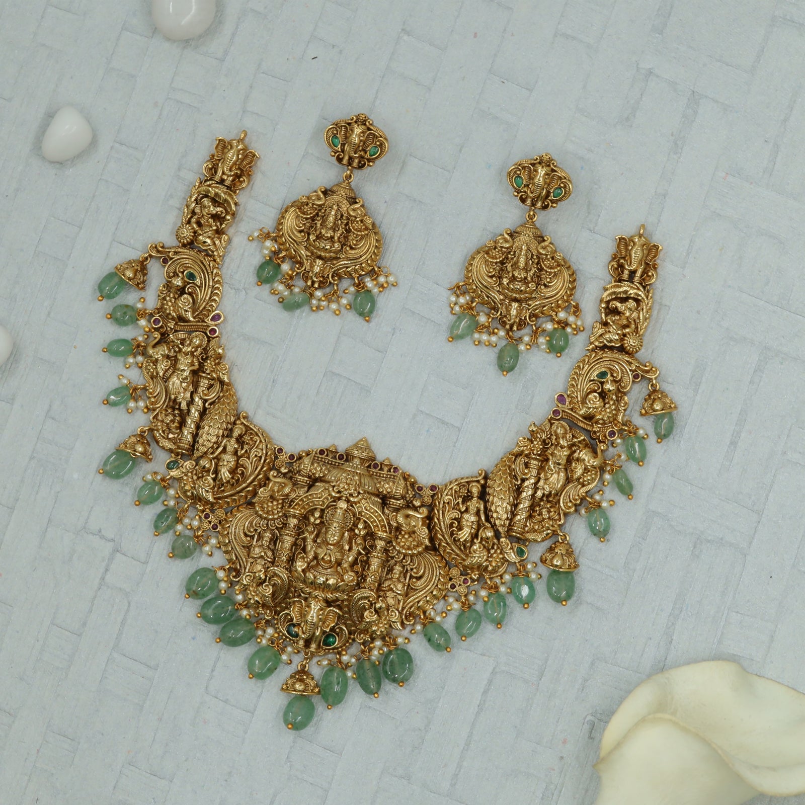 Antique Gajalakshmi Elephant Panel Necklace Set