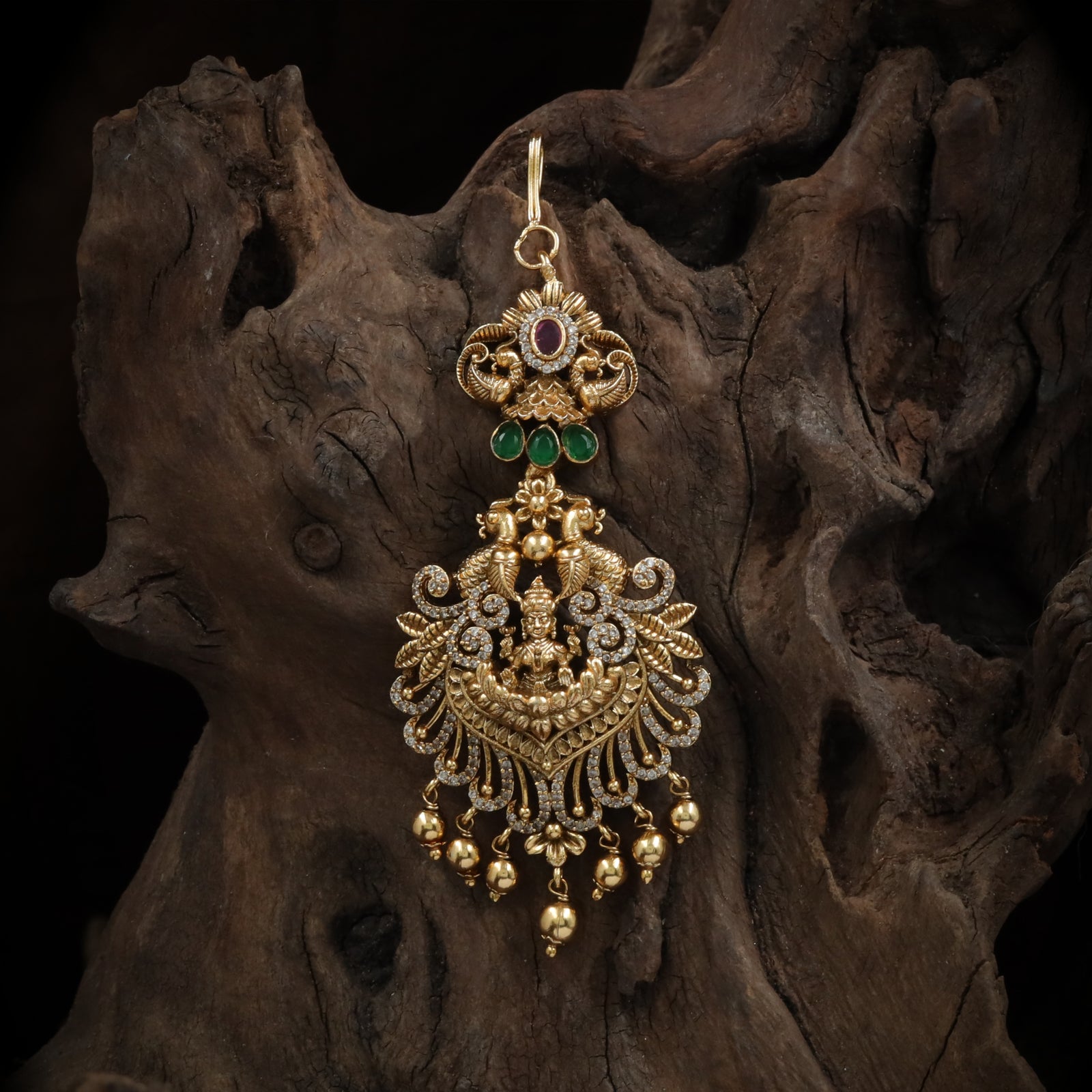 Antique Goddess Lakshmi Ornate Peacock Maang Tikka