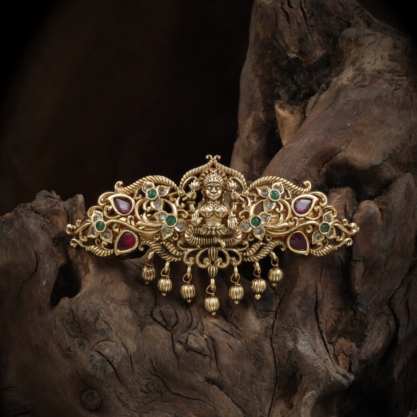Antique-Finish Gold Hair Clip with Central Seated Goddess Figure
