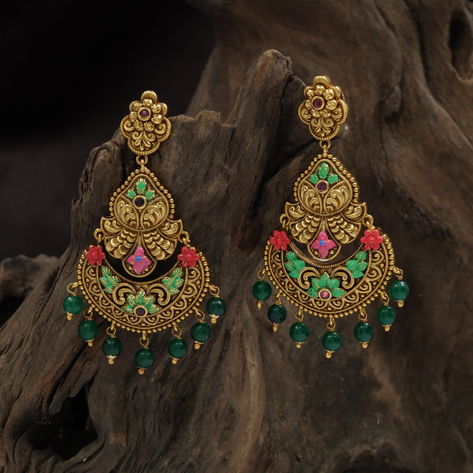 Antique Anvika Floral Temple Chandbalis