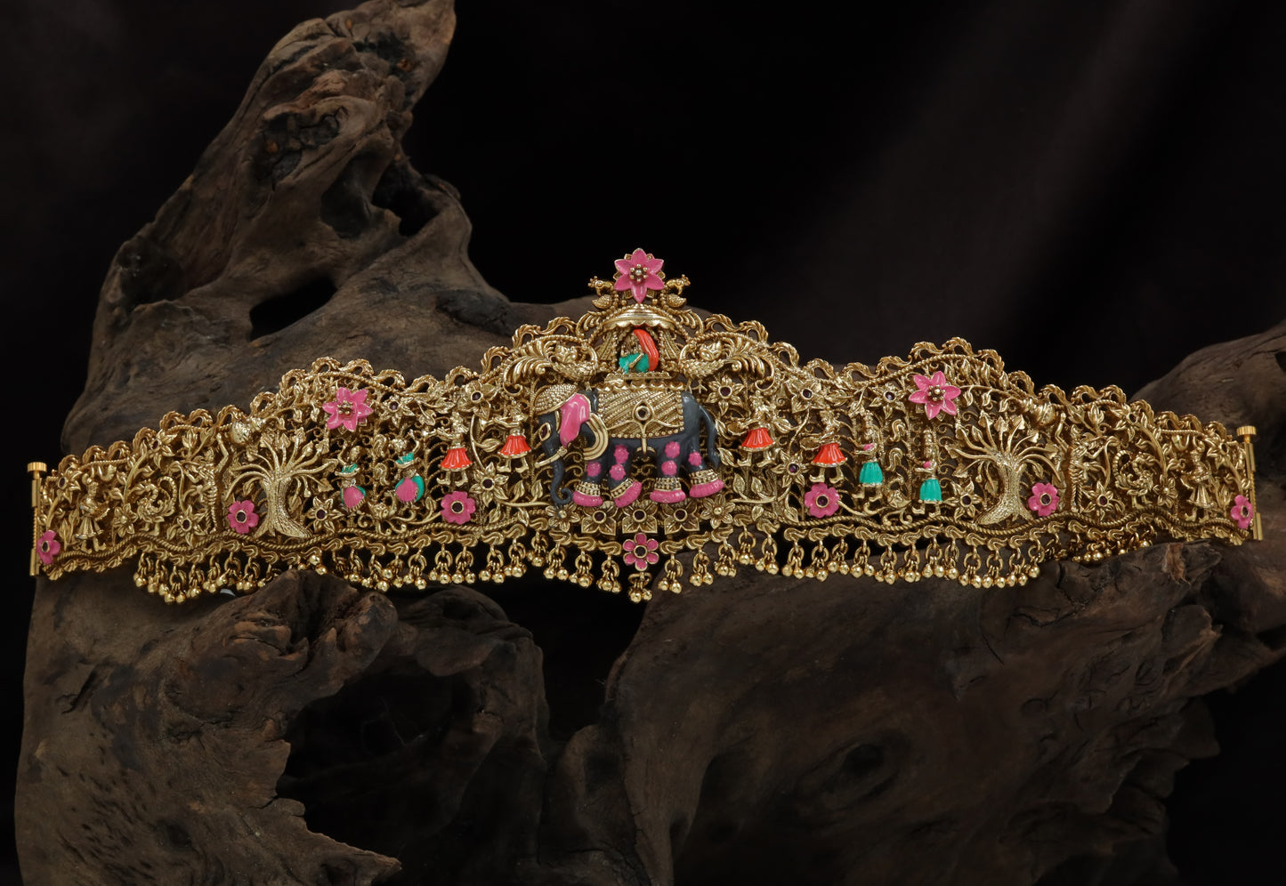 Royal Elephant Procession Dabu with Carved Foliage and Drop Fringe