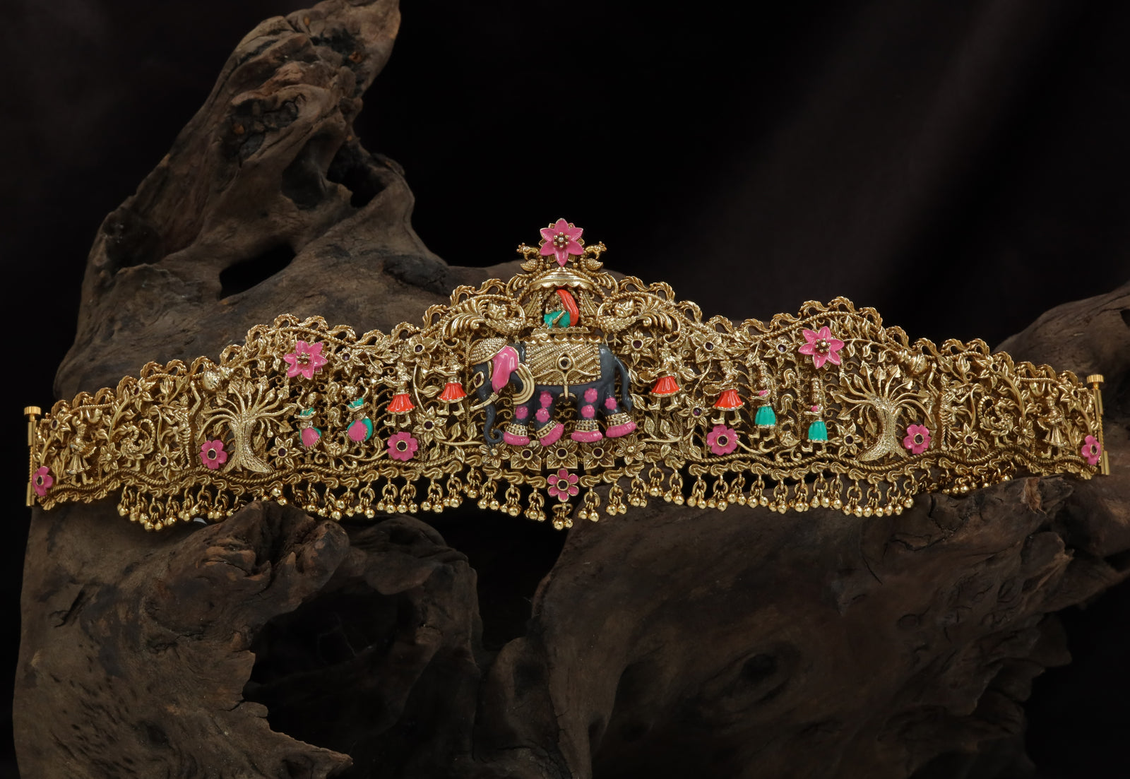 Royal Elephant Procession Dabu with Carved Foliage and Drop Fringe
