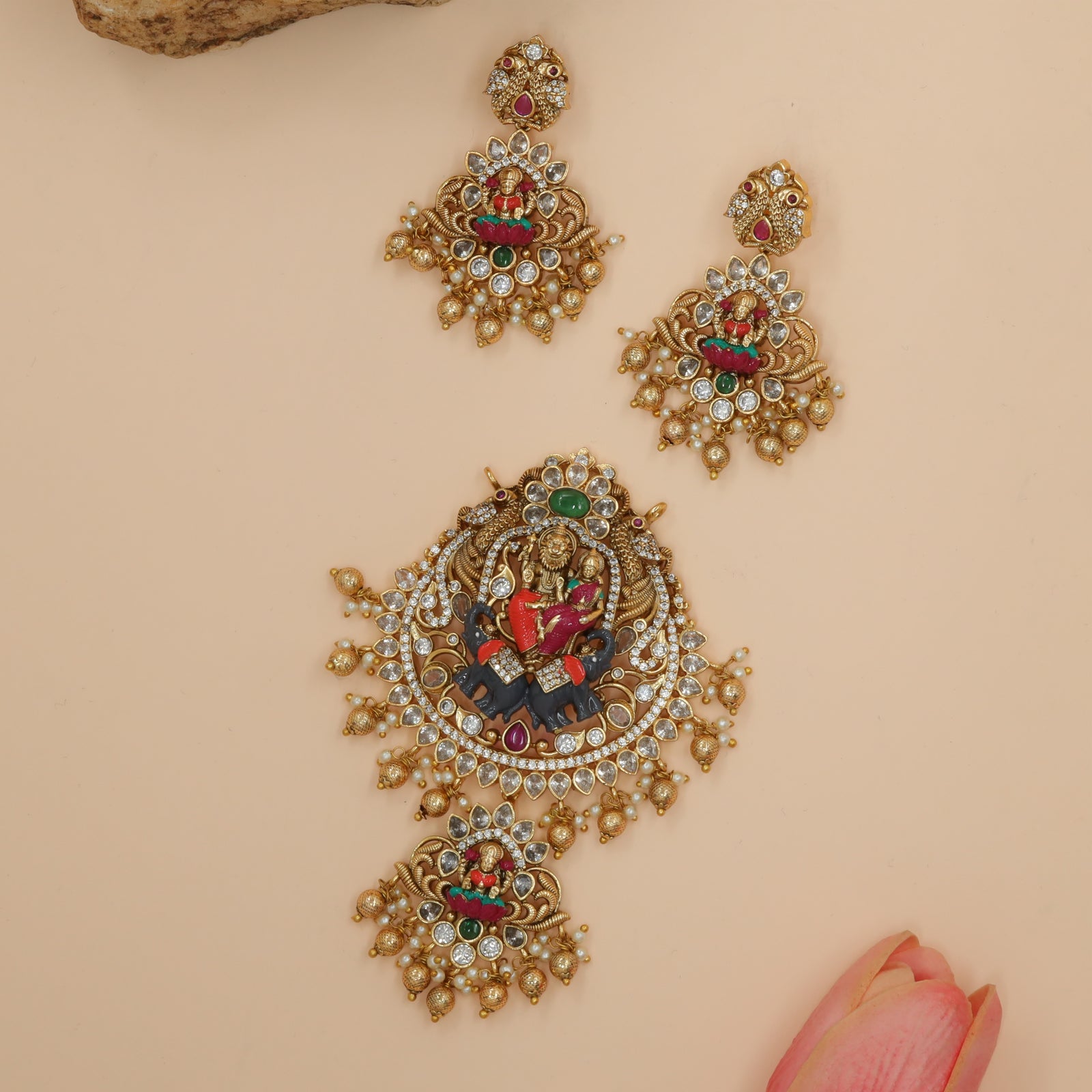 Shri Lakshmi Narasimha Pendant & Earring Set