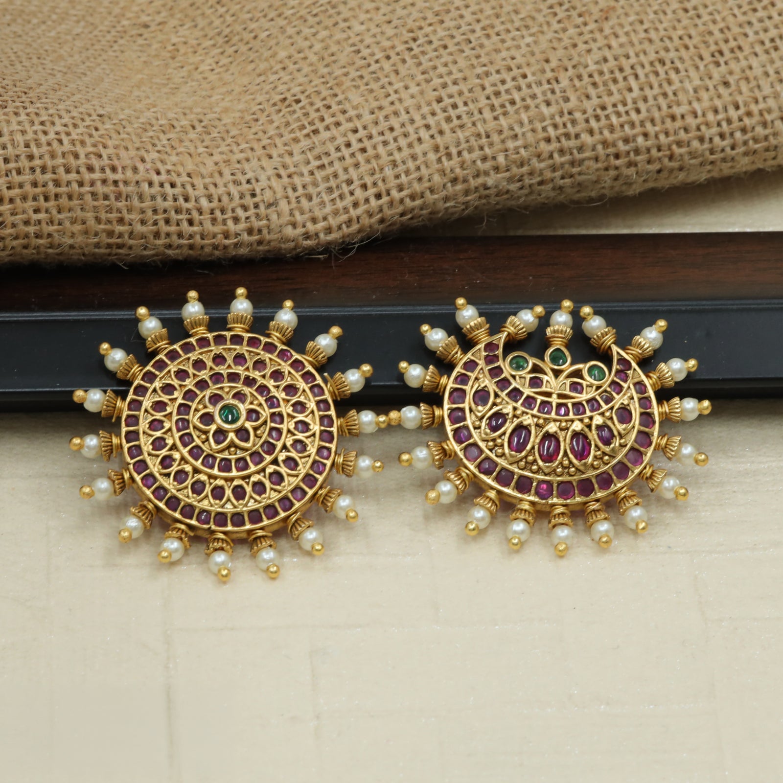 Classic Sun Disc Sun Moon  with Dense Stone Lattice and Pearl Fringe