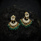 Peacock Motif Jadau Hanging Earrings with Crescent Kundan Fan and Bead Danglers