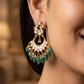 Peacock Motif Jadau Hanging Earrings with Crescent Kundan Fan and Bead Danglers