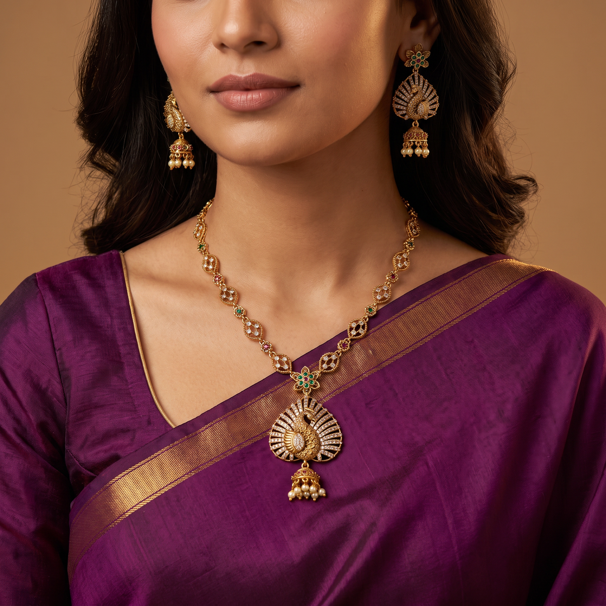 Antique Peacock Motif Necklace Set