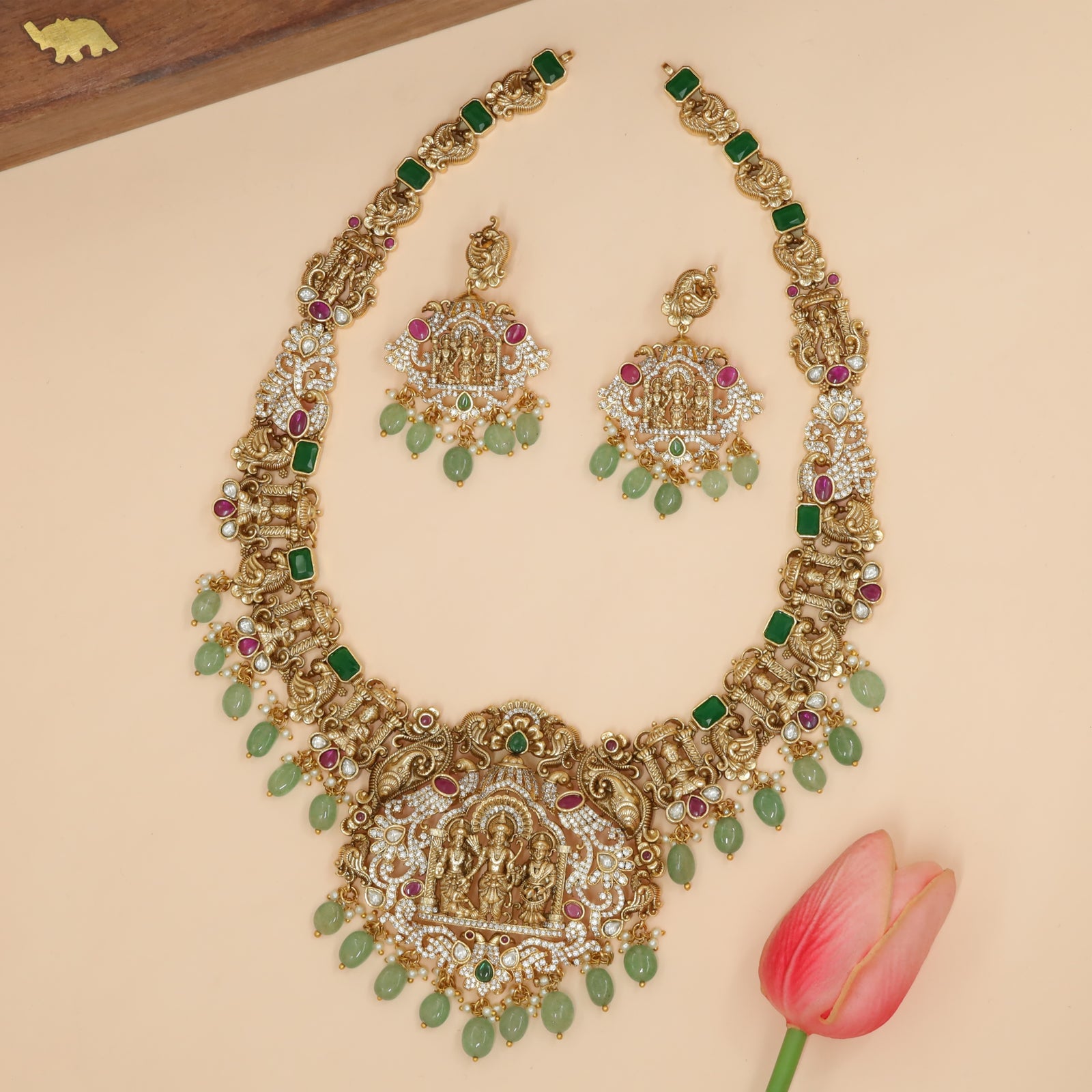 Divine Ram Parivar Grand Long Haara with Elephant Framed Centre Pendant