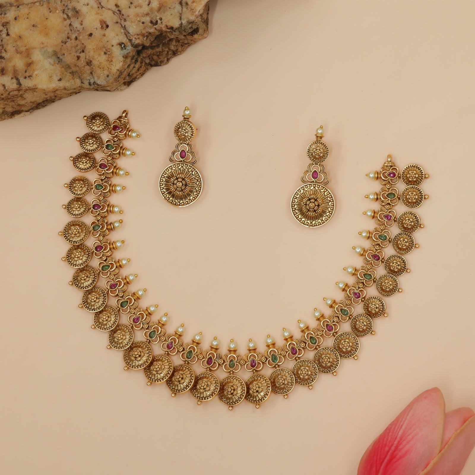 Antique Coin Rosette Link Necklace