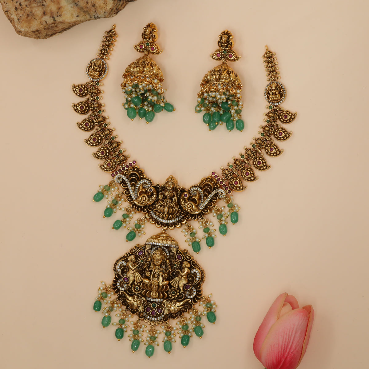 Antique Lakshmi Peacock Grand Pendant Necklace
