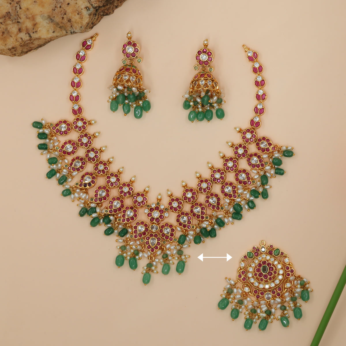 Antique Floral Jhumka Necklace Ensemble