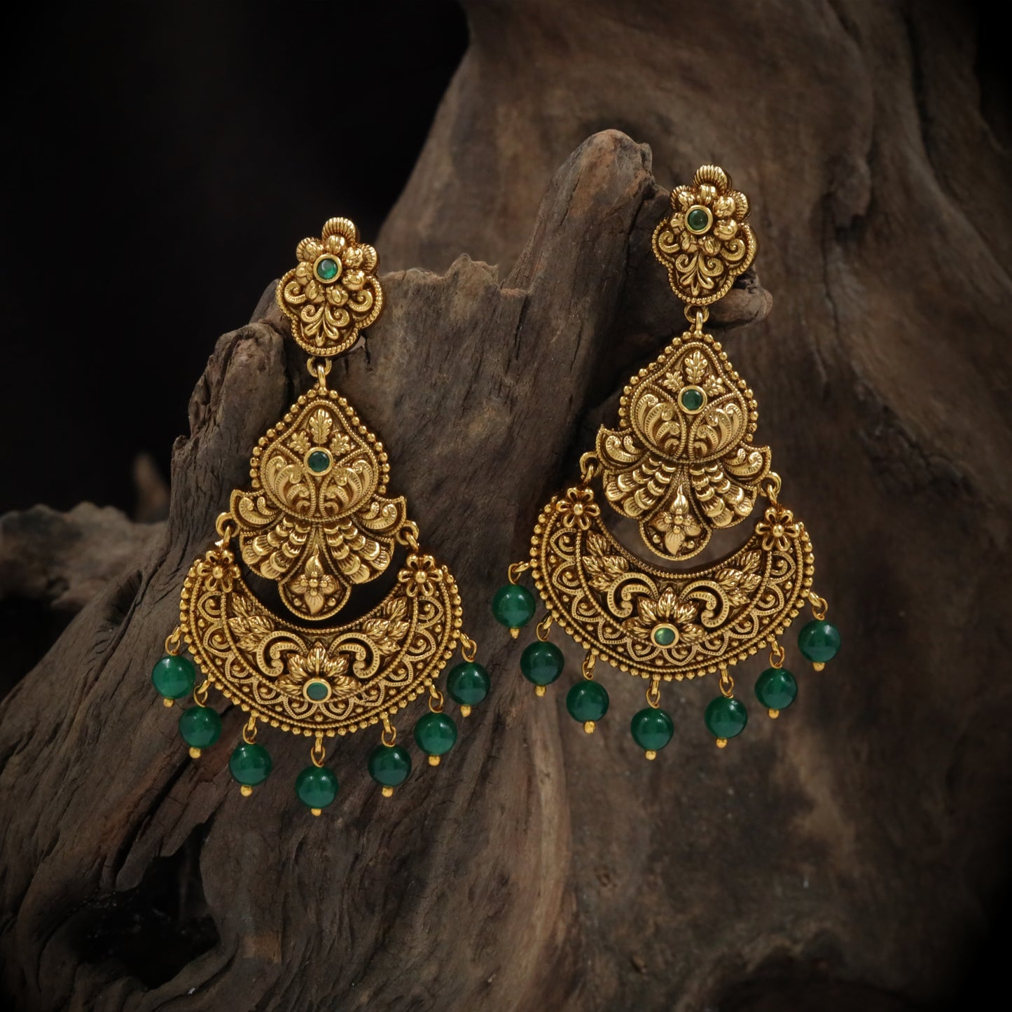 Antique Emerald Raga Chandbalis Hanging