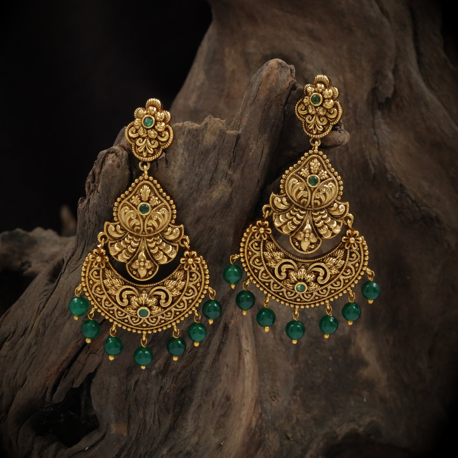 Antique Emerald Raga Chandbalis Hanging