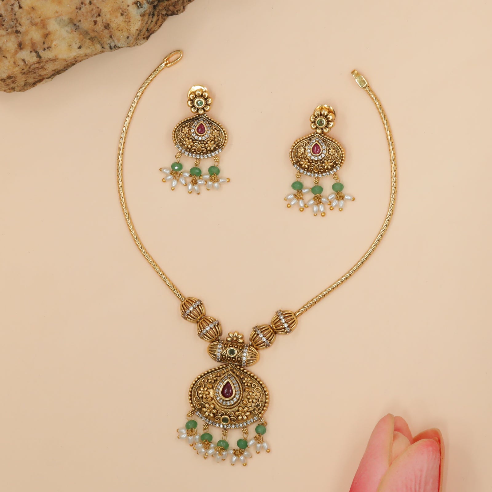 Antique Circular Medallion Drop Necklace Set