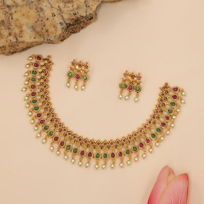 Antique Gem-Studded Crescent Necklace Set