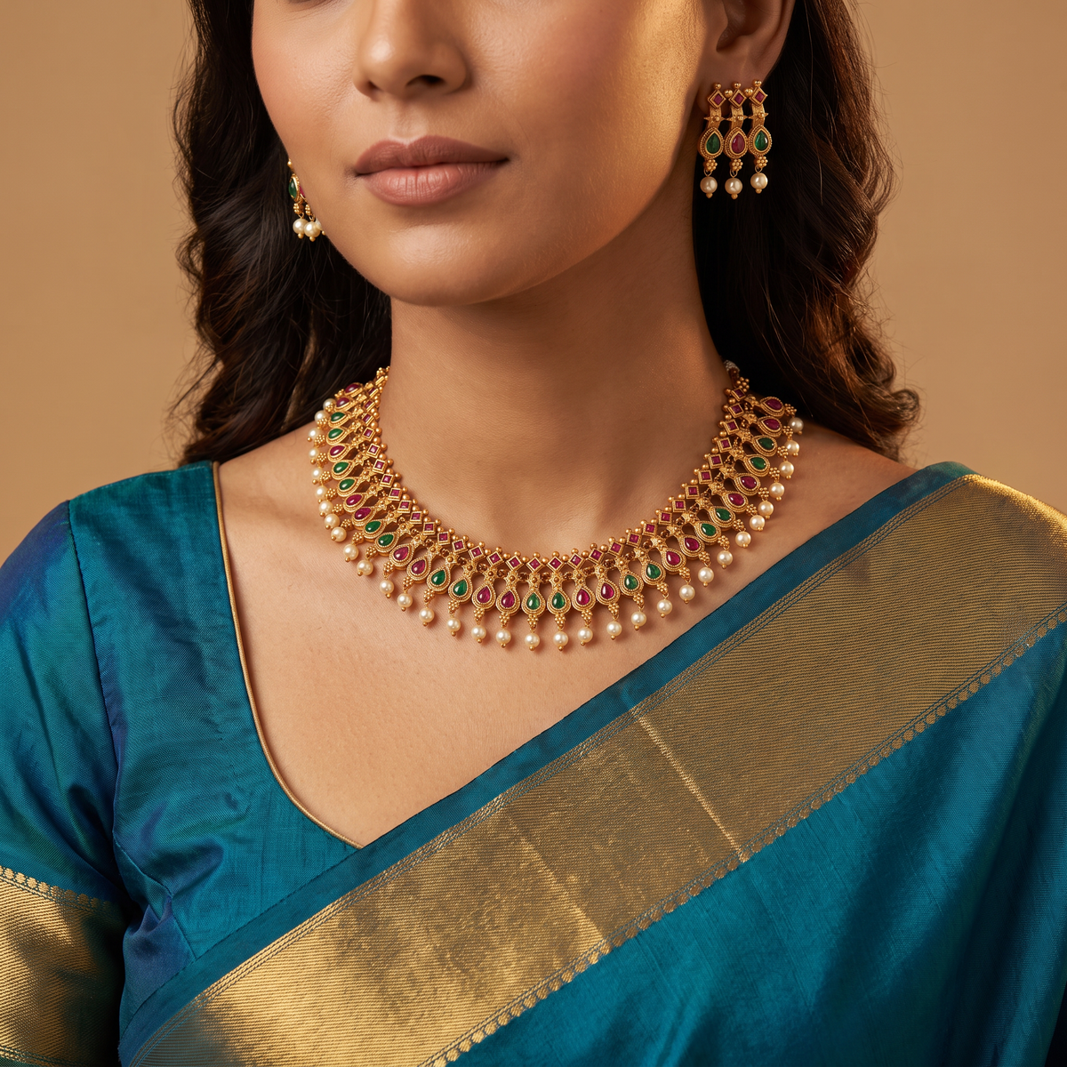 Antique Gem-Studded Crescent Necklace Set