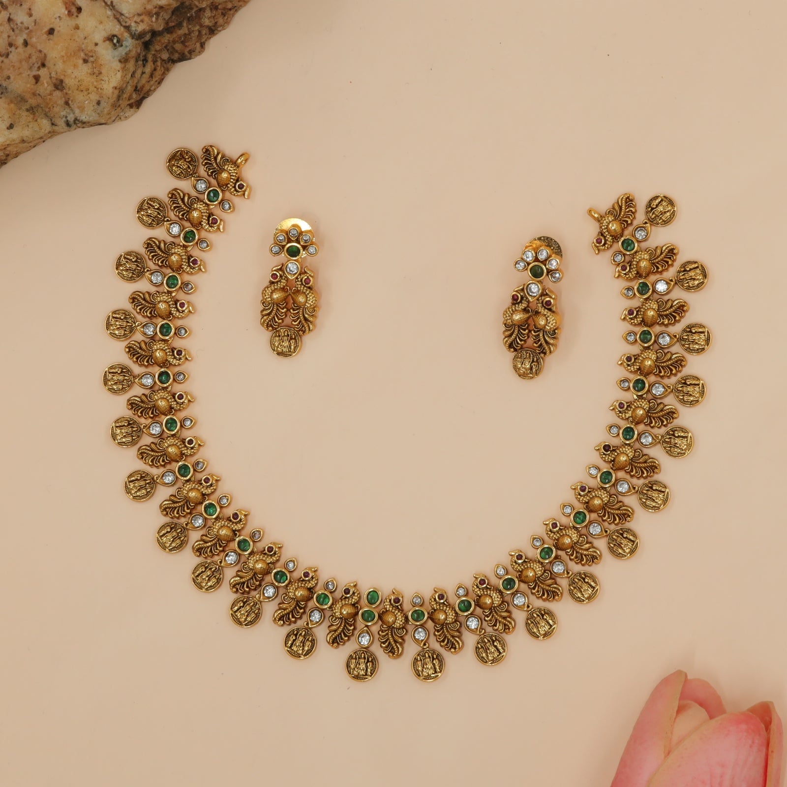 Antique Emerald Coin Necklace Set