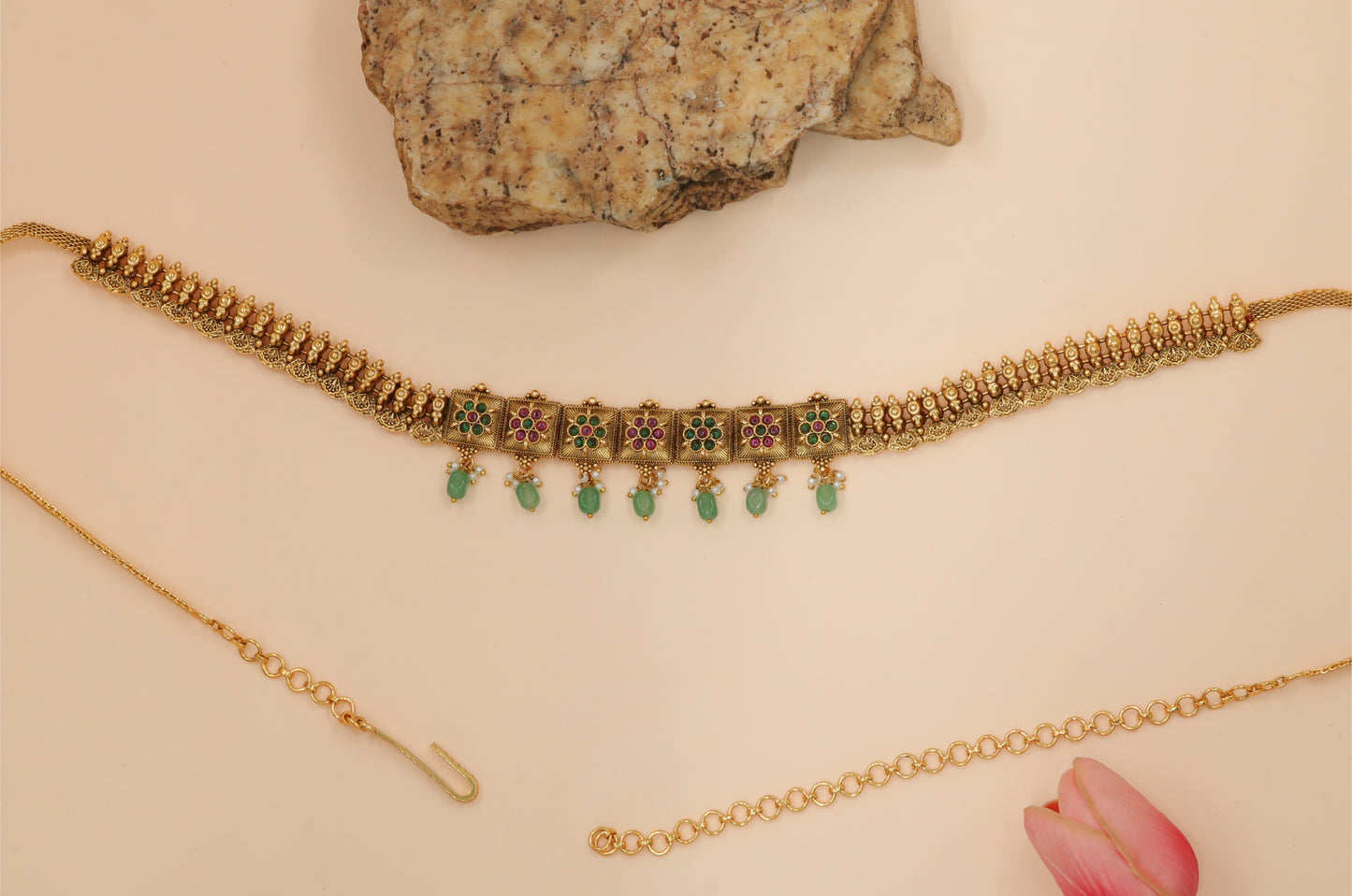 Antique Floral Panel Gold Waist Belt