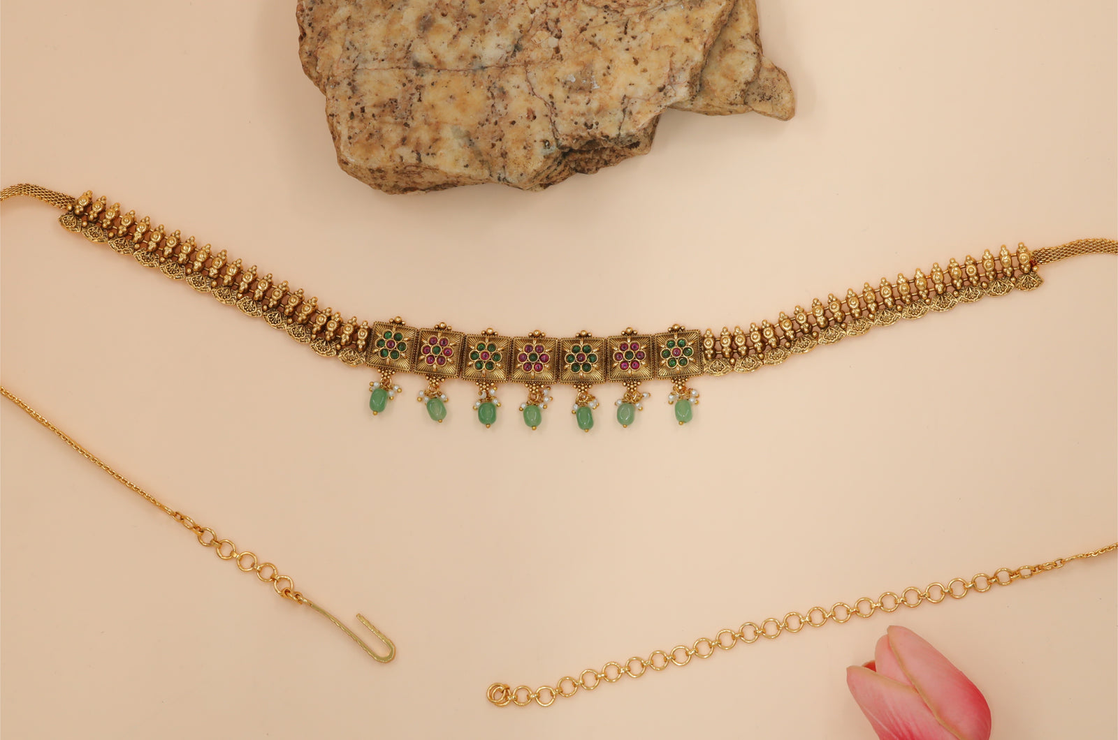 Antique Floral Panel Gold Waist Belt