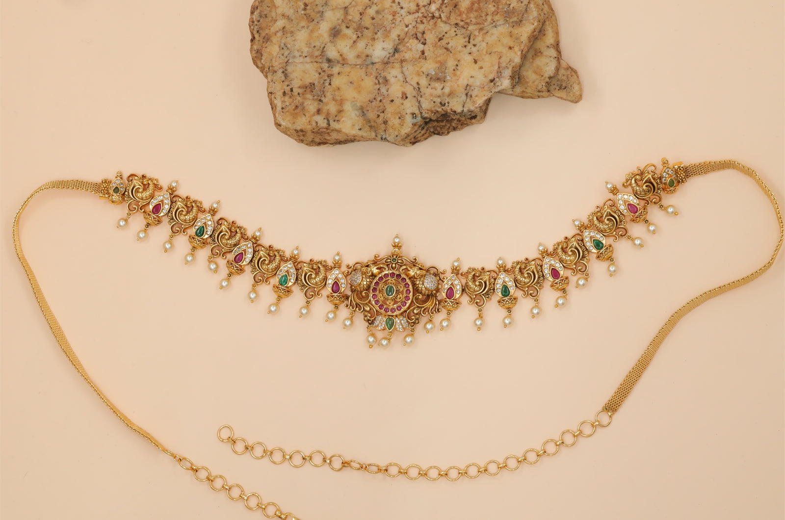 Antique Peacock Motif Gold Waist Belt