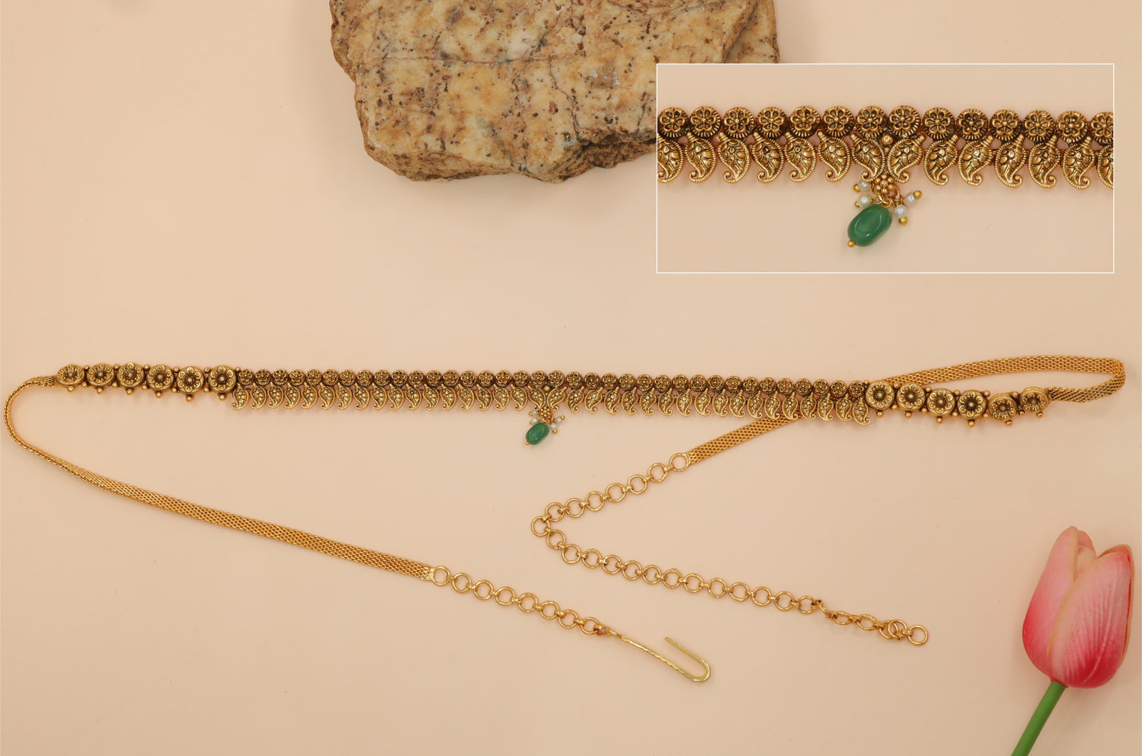 Antique Emerald Drop Waist Belt