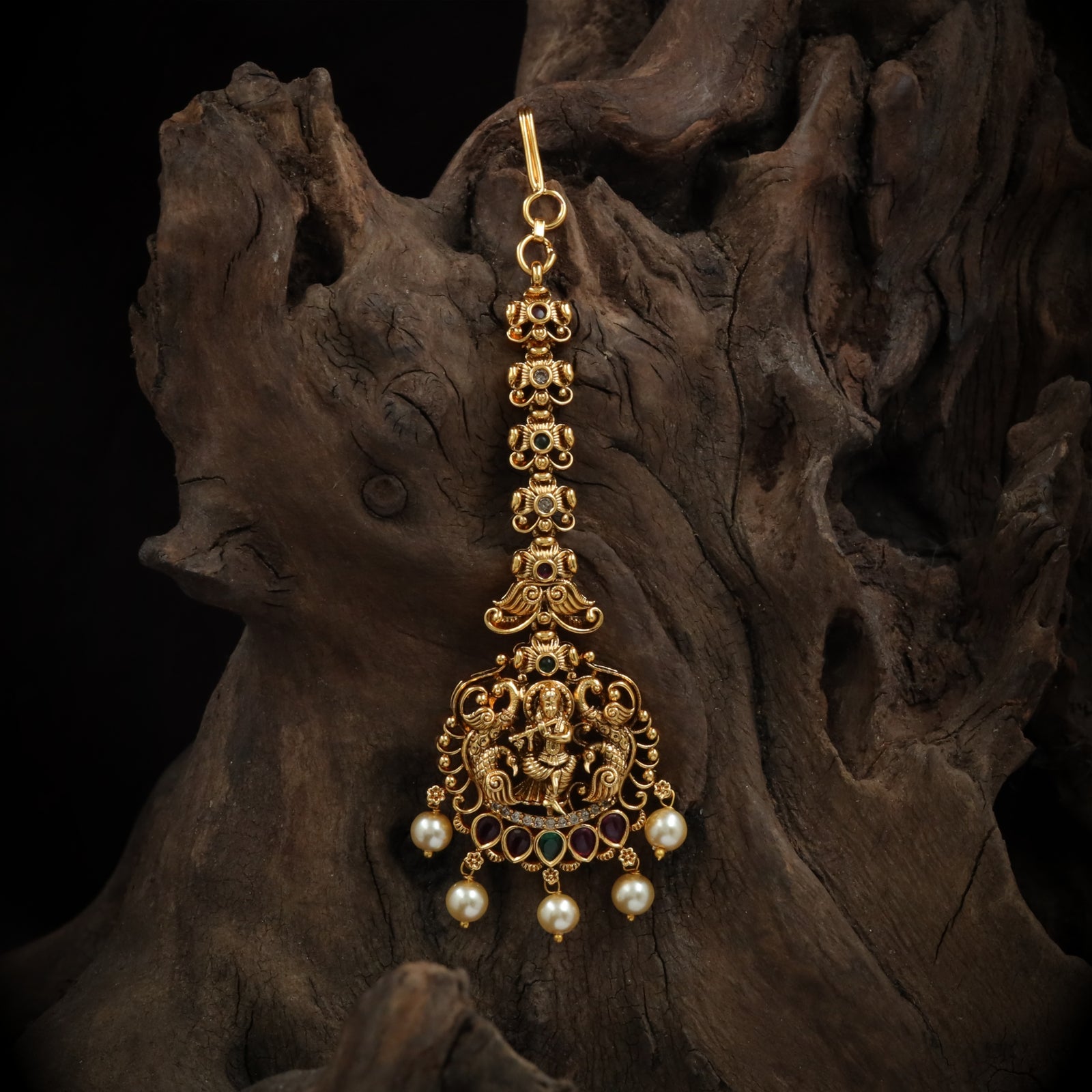 Antique Lord Krishna & Peacock Maang Tikka