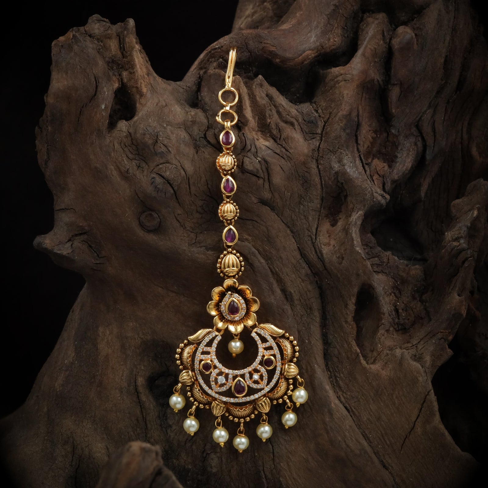 Antique Floral Crescent Bridal Tikka