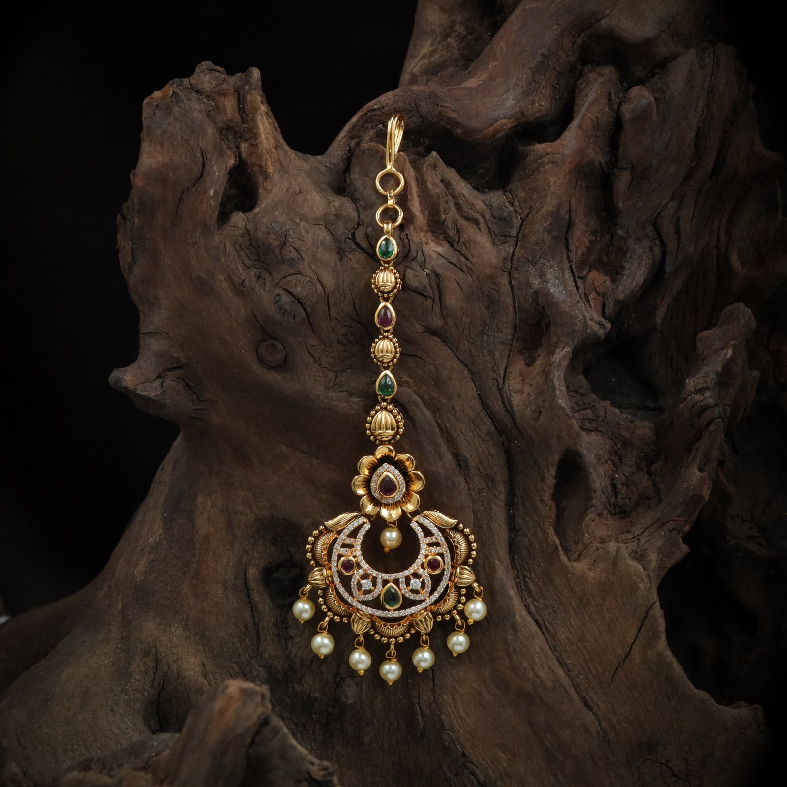 Antique Floral Crescent Bridal Tikka