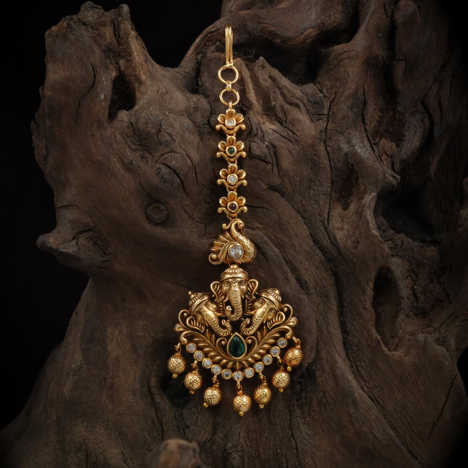 Antique Lord Ganesha Crest Maang Tikka