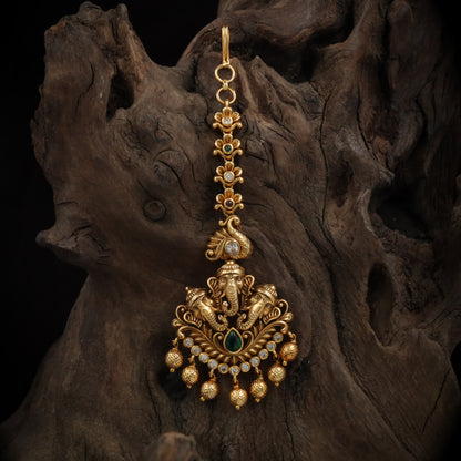 Antique Lord Ganesha Crest Maang Tikka