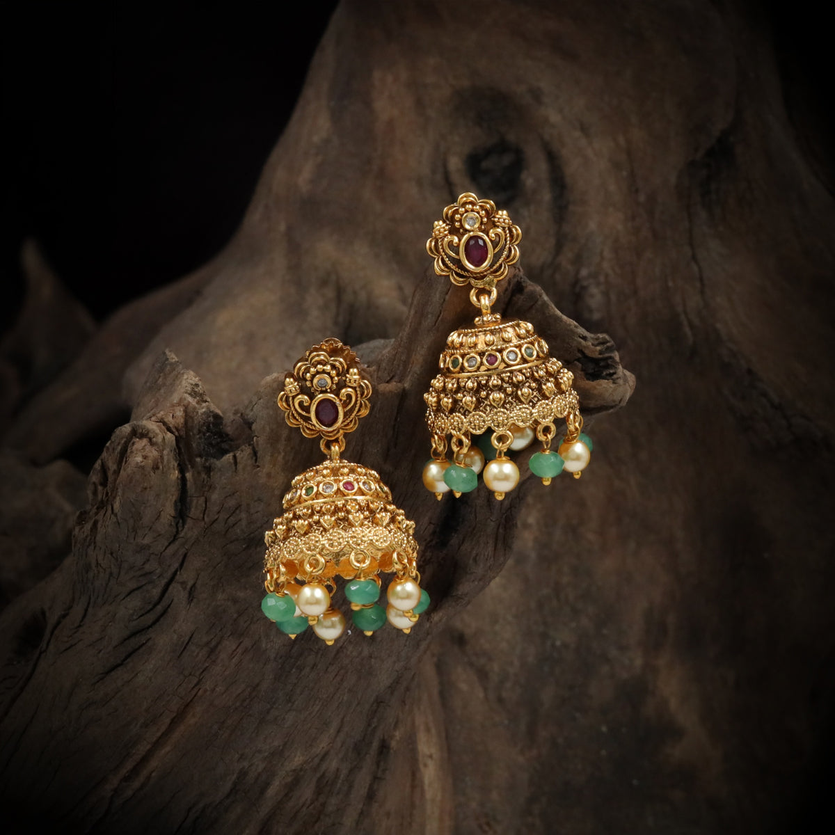 Antique Floral Oval Centre Dome Jumka Earrings