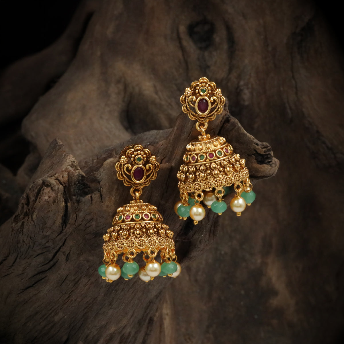 Antique Floral Oval Centre Dome Jumka Earrings