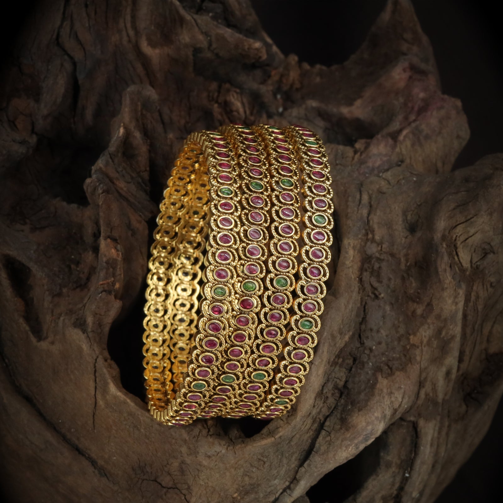 Antique Oval-Link Broad Bangle Set